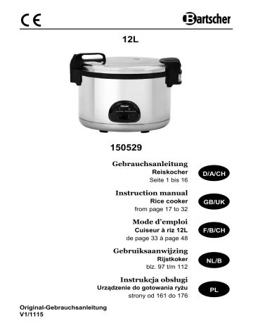 Bartscher 150529 Rice Cooker 12L Operating Instructions Manualzz