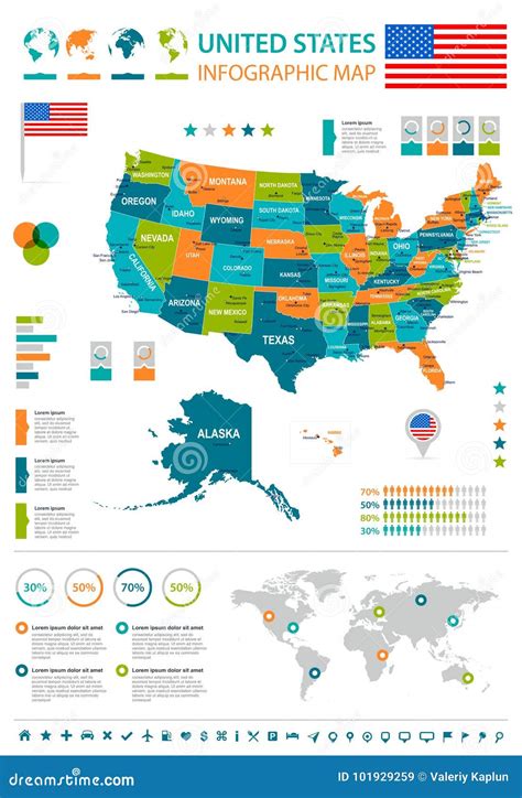 United States Infographic Map And Flag Illustration Stock