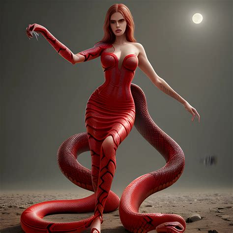 Half Snake Half Human Leg Change Snake Body Red Dress Fantasy Arthub Ai