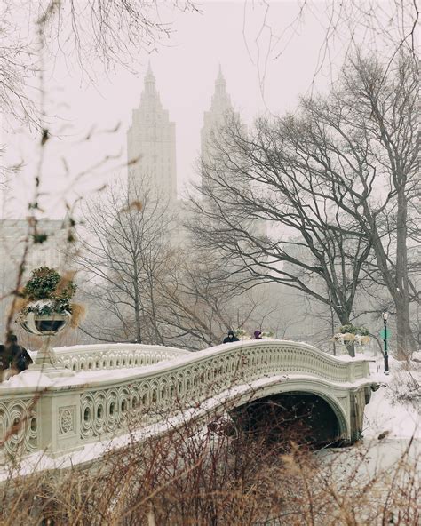 Snowfall On The Bow Bridge Central Park Nyc Photography New York