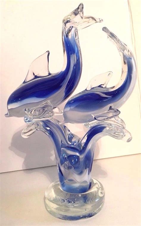 Vintage cristal d'arques lead crystal glass dolphin jumping waves cobalt blue core by garagesaleglass, $24.99. Art Glass Cobalt Blue Double Dolphin Figurine Paperweight ...