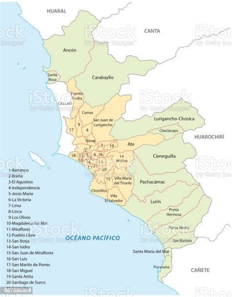 Ilustración De Mapa Administrativo Y Político De Lima Y Más Vectores