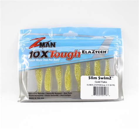 Zman Soft Lure Slim Swimz 25 Inch 8 Per Pack Gold Flake 5186