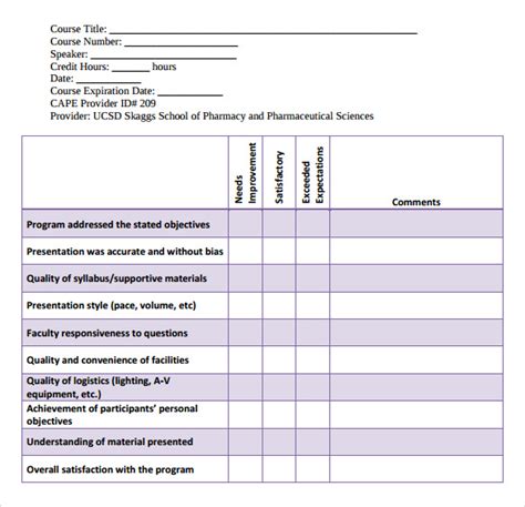 Program Evaluation Form Template