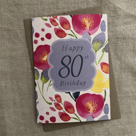 Pink Paddock Floral 80th Birthday Card Rustic Heart