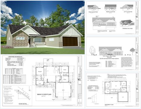The best 4 bedroom house floor plans & designs. H233 1367 Sq Ft Custom Spec House Plans in both PDF and ...