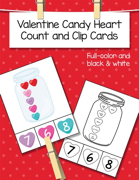 Valentine Candy Heart Counting Clip Cards