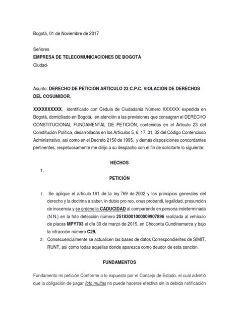 Formato Derecho De Petición Pdf Petición Debido Al Proceso