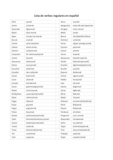 Lista De Verbos Regulares En Espanol 17 Images Verbos Regulares E