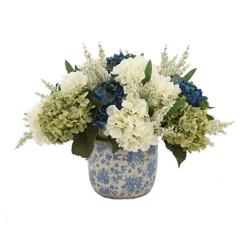 Artificial Flowers Heather Hydrangeas In A Ceramic Vase 23W X 18H X