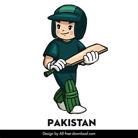 Pakistan Cricket Team Icon Boy In Uniform Cartoon Character Sketch