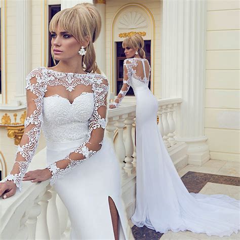 Buy 2014 Sexy Side Slit White Wedding Dress Lace