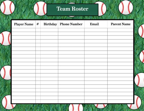 Free Printable Team Roster Template Printable Templates