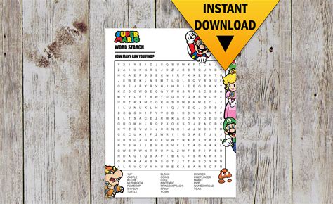 Printable Super Mario Word Search Includes Answer Sheet Etsy Canada