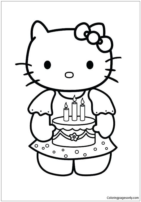The second hello kitty bday coloring page shows hello kitty holding her birthday cake, or birthday cupcake, with a single birthday candle. Hello Kitty With Her Birthday Cake Coloring Pages ...