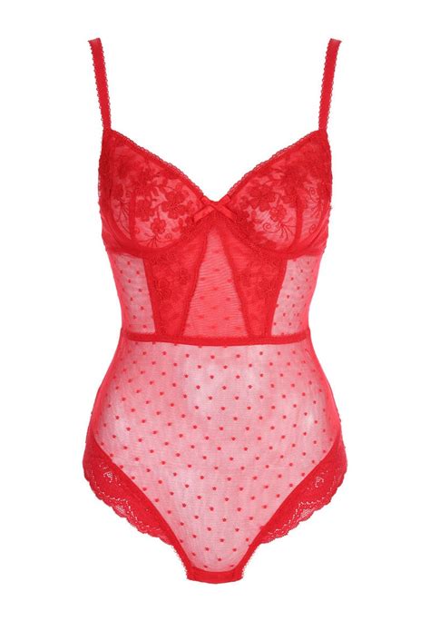 Womens Red Spot Mesh Lace Body Peacocks