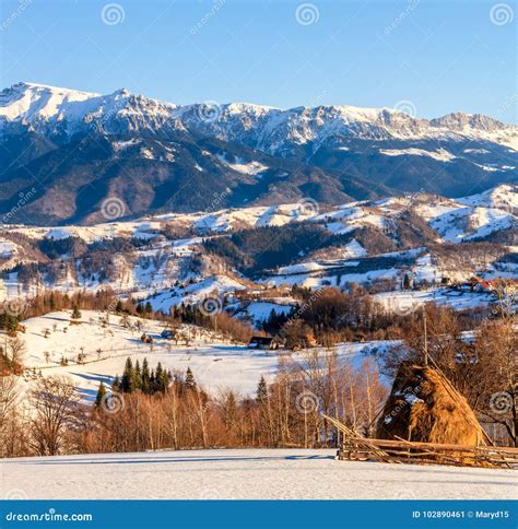 Romania Nature Countryside Landscape Scenery In Winter Stock Image