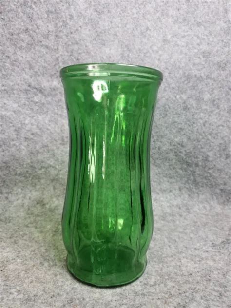 Vintage Mcm Emerald Green Hoosier Glass Vase In Tall Flowers Decor