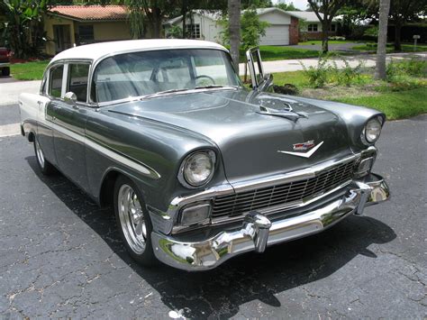 1956 Bel Air 4 Door Sedan Resto Mod Grey And White Two Tone Restored