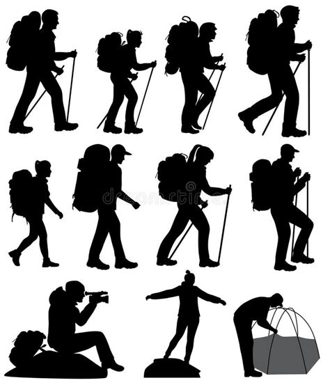 Silhouettes Of Hiking People Stock Vector Illustration Of Female