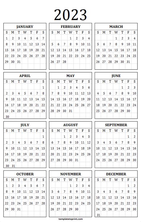 Jan To Dec 2023 Calendar Template Printable Template Calendars 2023