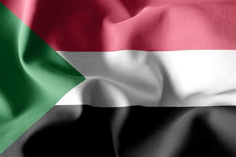 representación 3d realista ondeando la bandera de seda de sudán foto premium