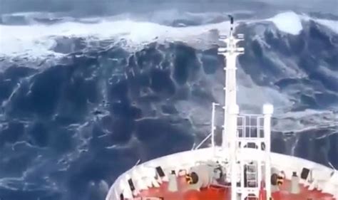 Ship Slammed By Monster Waves In Violent Mega Storm At Sea In