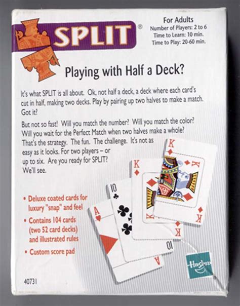Rules and variations of the card game spit or speed, a rapid play spit and speed are games for two players in which the aim is to get rid of your cards as fast possible. SPLIT Card Game 100% Complete Unused Hasbro 2001