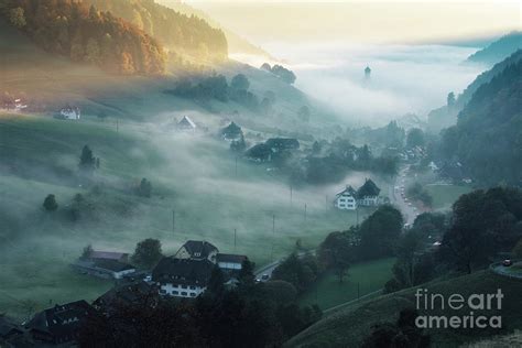 View Over The Historic Village Of Muenstertal Covered In Fog Germany
