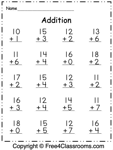 Free 1 Digit Addition Math Worksheet Free Worksheets Free4classrooms