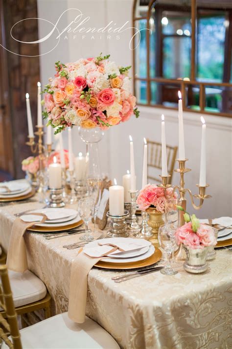 Elegant Coral And Gold Wedding Reception Inspirations Flowers Decor