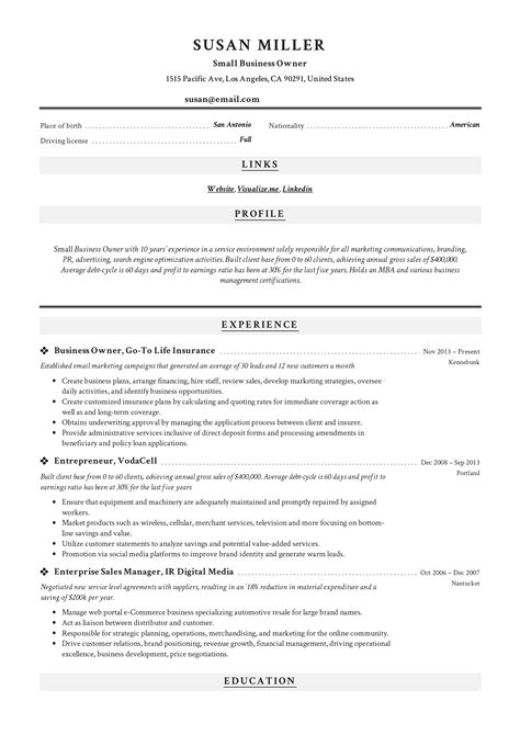 Small Business Owner Resume Guide 12 Examples Pdf 2019