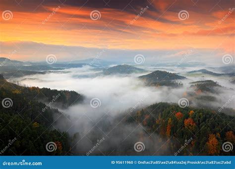 Hills And Villages With Foggy Morning Morning Fall Valley Of Bohemian