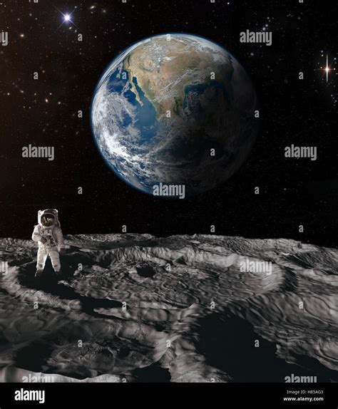 Astronaut On Moon Earth Background
