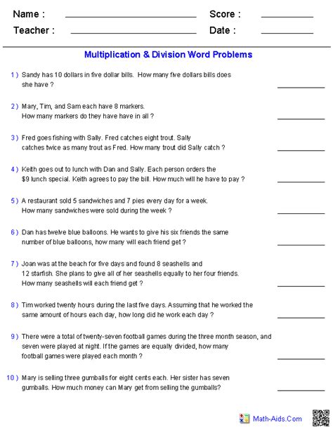 This multiplication and division word problems worksheet will produce 1 digit problems. 11 Best Images of Decimals To Fractions Worksheets Grade 5 - 6th Grade Math Worksheets Fractions ...