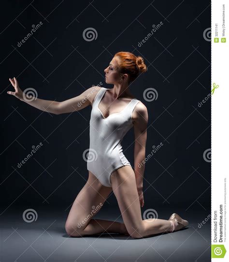 Image Of Skinny Young Ballerina Posing In Studio Stock