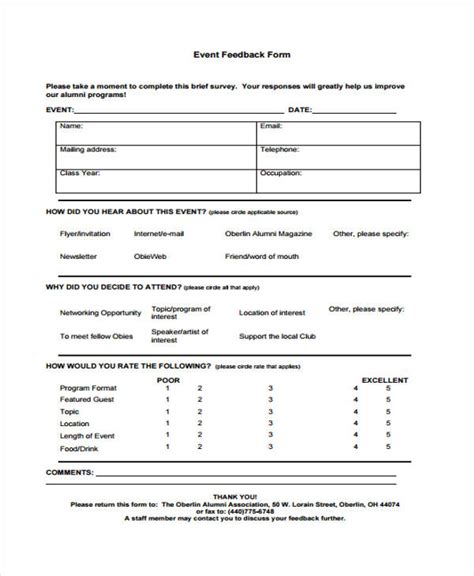 Free 18 Sample Event Feedback Forms In Pdf Ms Word Excel