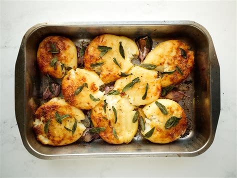 delicious golden roast potatoes with sage and garlic recipe