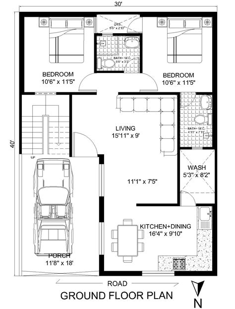 30 x 40 House Plan 3Bhk | 1200 Sq. Ft. - Architego