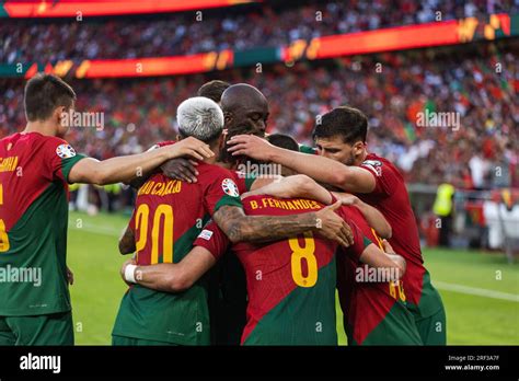 Portuguese Team Celebrates After Goal Scored By Bernardo Silva During