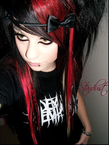 Emo Girl Black Red Hairs Emo
