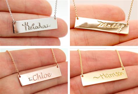 14k gold name plate necklace custom t engraved necklace bar etsy