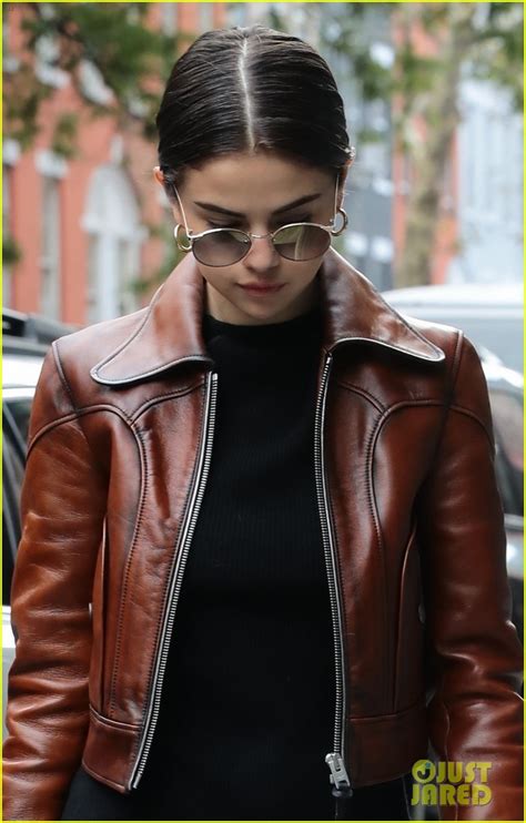 Full Sized Photo Of Selena Gomezs Brown Leather Jacket Is A Fall