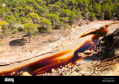 Red Iron Rich Water Rio Tinto River Valley Minas De Riotinto Huelva