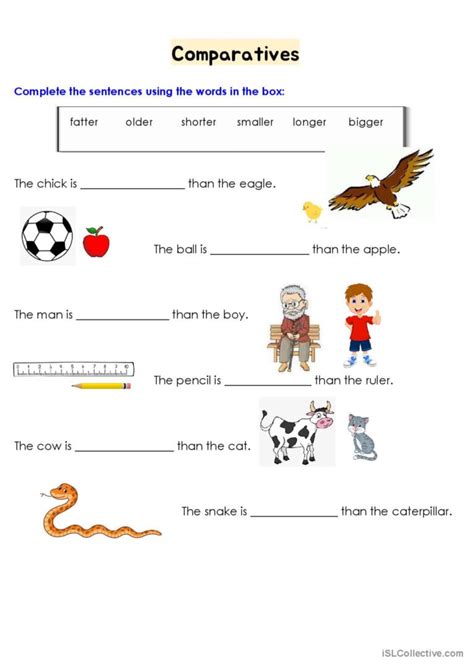 Comparatives One Syllable Adjective English Esl Worksheets Pdf Doc