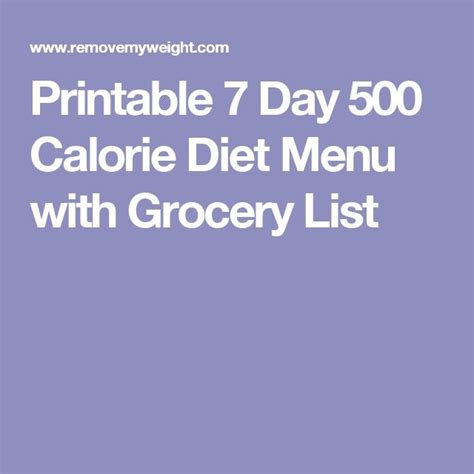 Printable 7 Day 500 Calorie Diet Menu With Grocery List Diet Plan