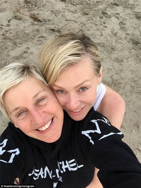 Ellen Degeneres And Wife Portia De Rossi Smile For Barefaced Selfie Daily Mail Online