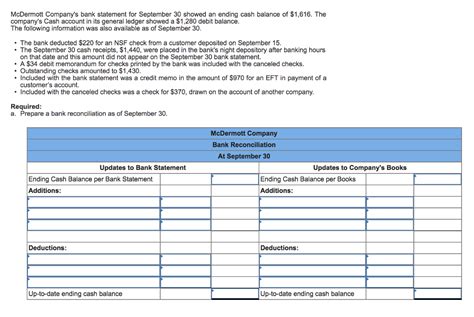 Now, you can view, download and print your statements including images of your issued checks. Solved: McDermott Company's Bank Statement For September 3 ...