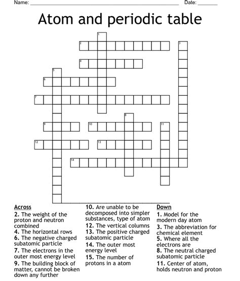 Atom And Periodic Table Crossword Wordmint