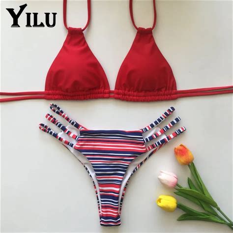 Yilu Womens Striped Bikini Sexy Padded Bikini Sets Push Up